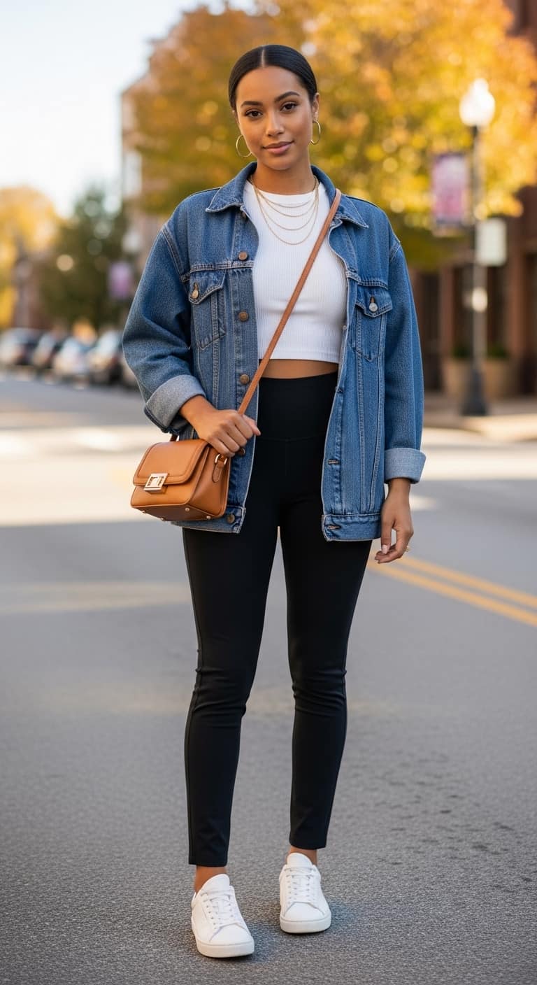 Black Leggings Denim Jacket