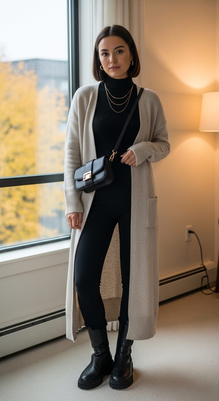 Black Leggings Maxi Cardigan