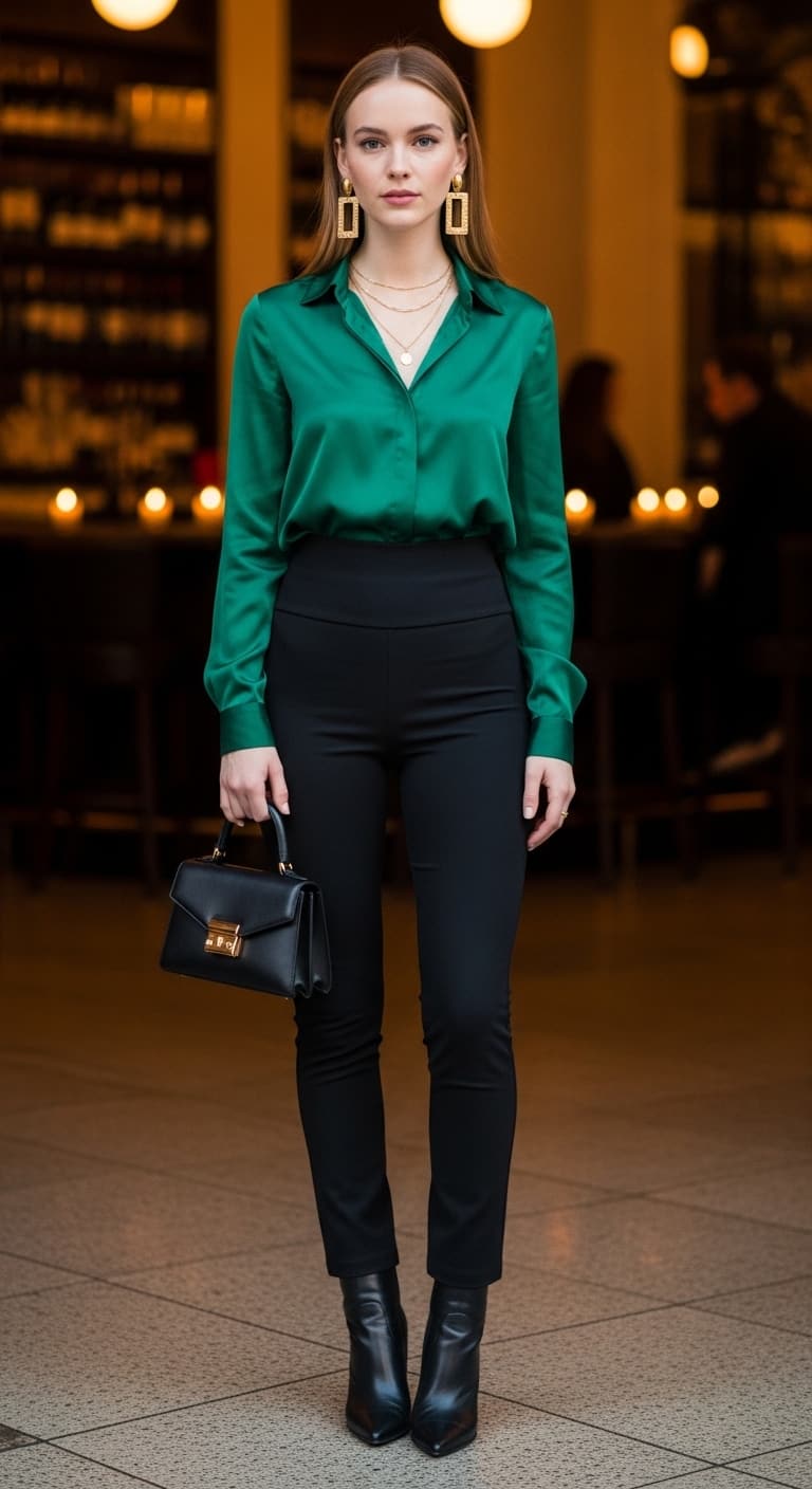 Black Leggings Satin Blouse