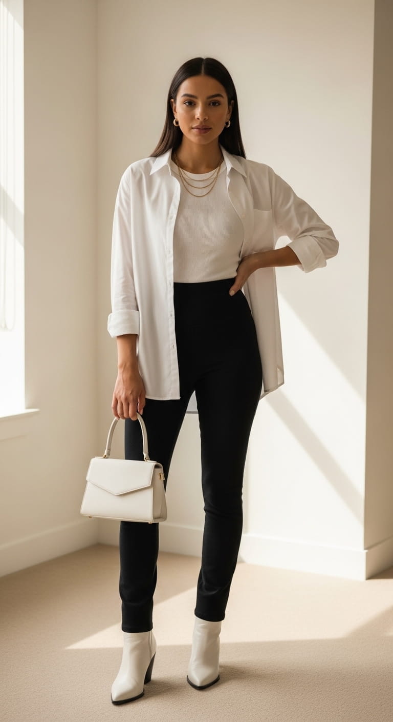 Black Leggings White Shirt