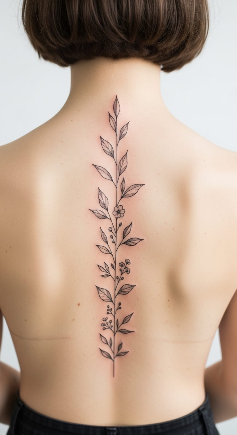 Botanical Spine Tattoo