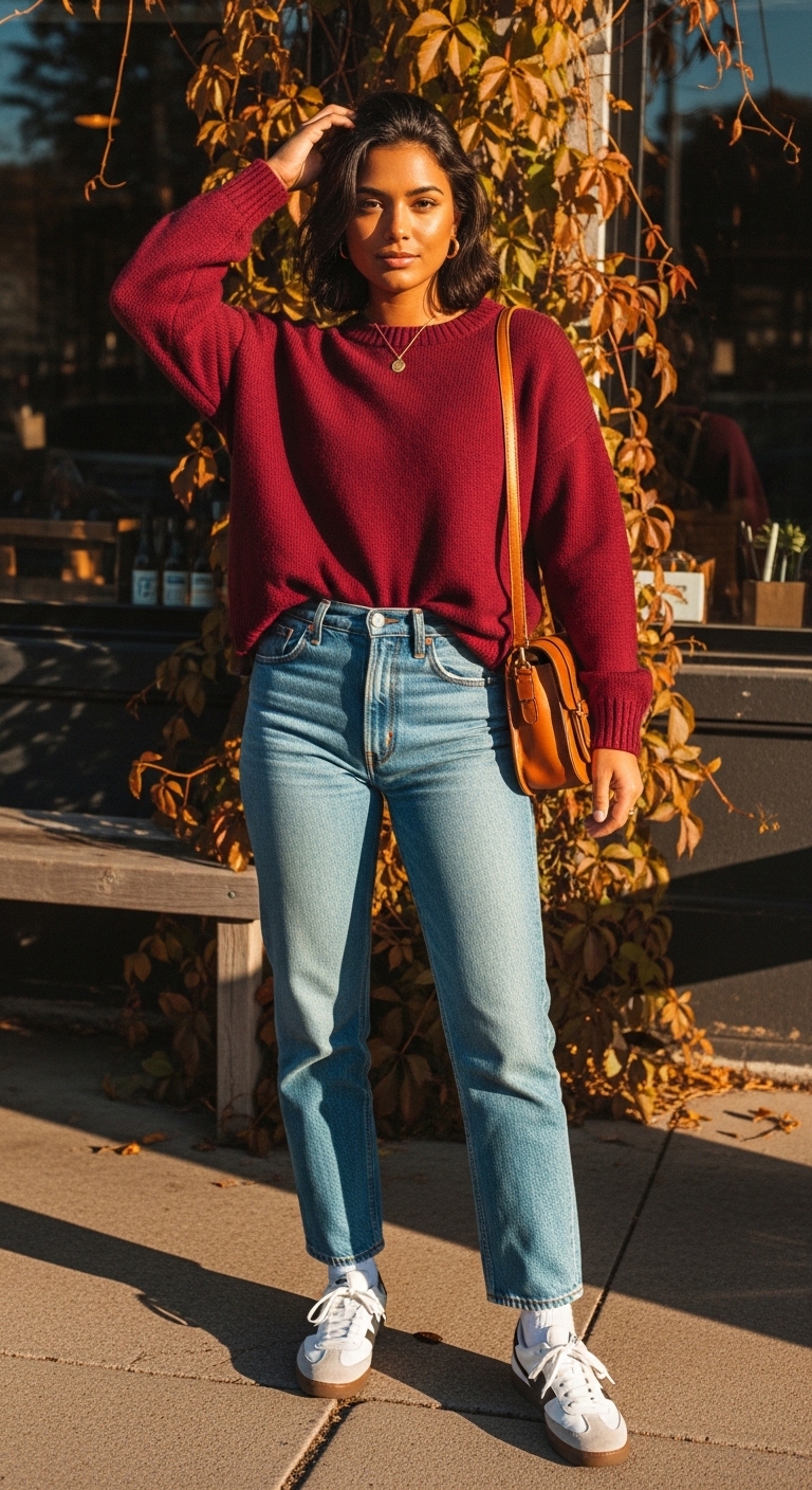 Burgundy Sweater Vintage Denim