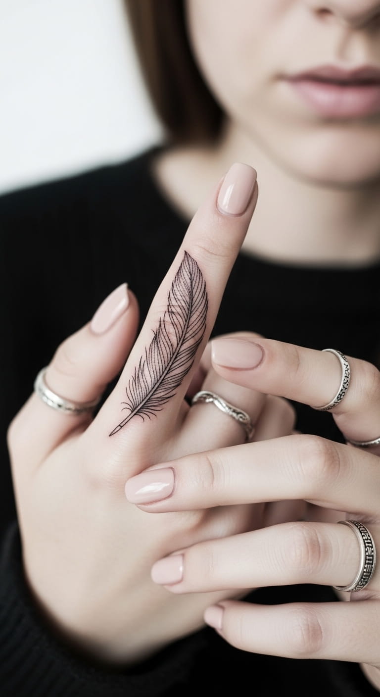 Feather Finger Tattoo