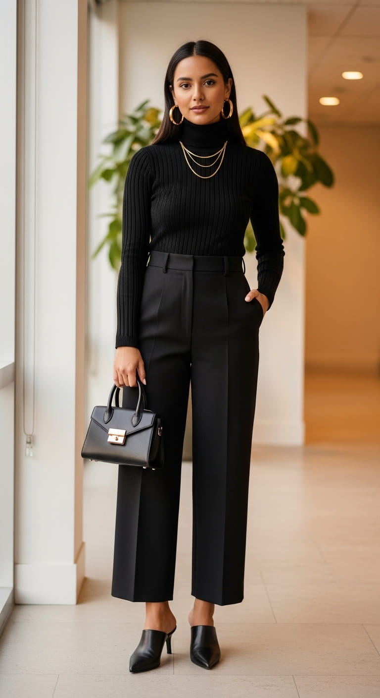 Fitted Turtleneck Wide Trousers