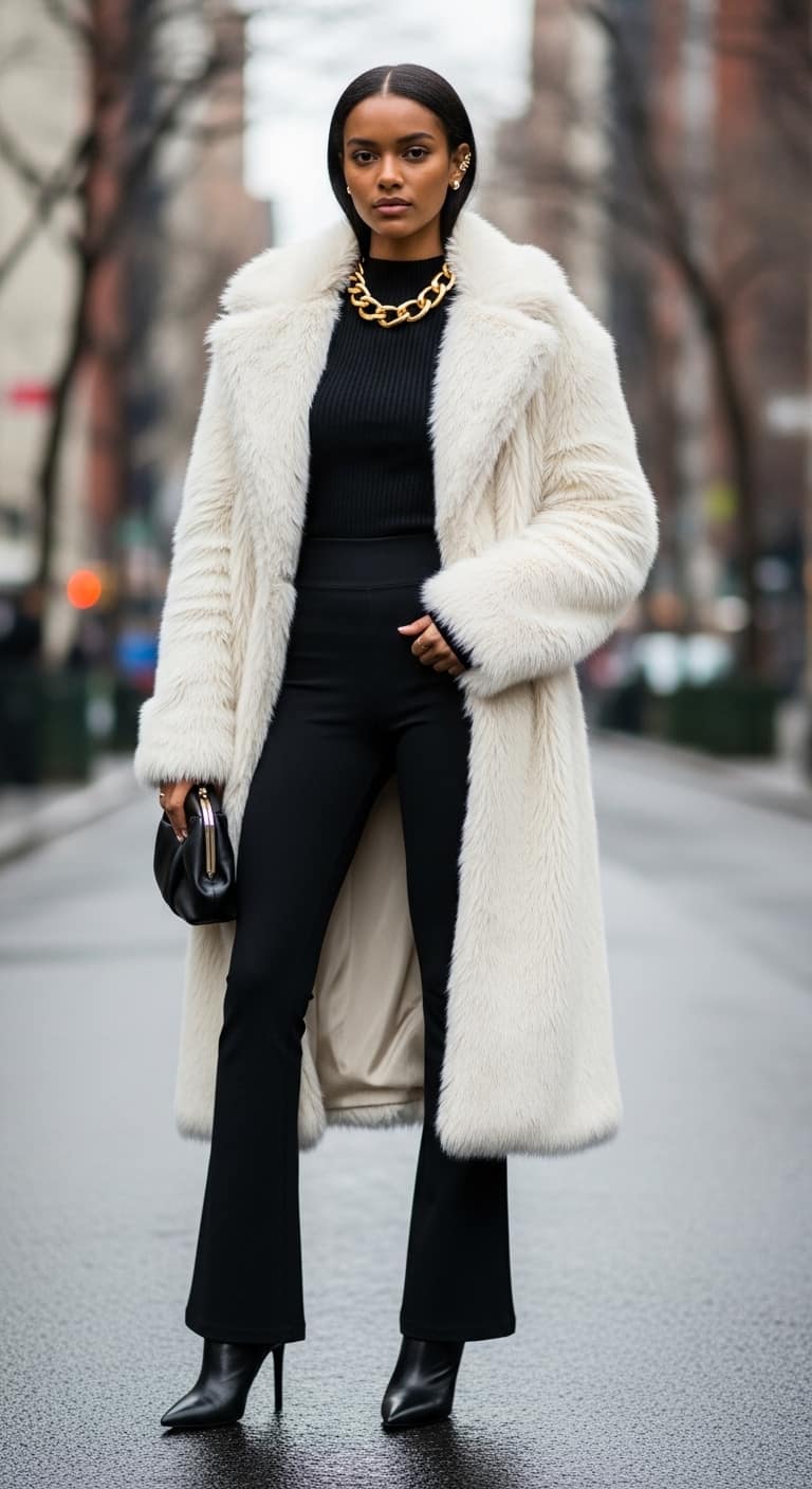 Flared Leggings Fur Coat