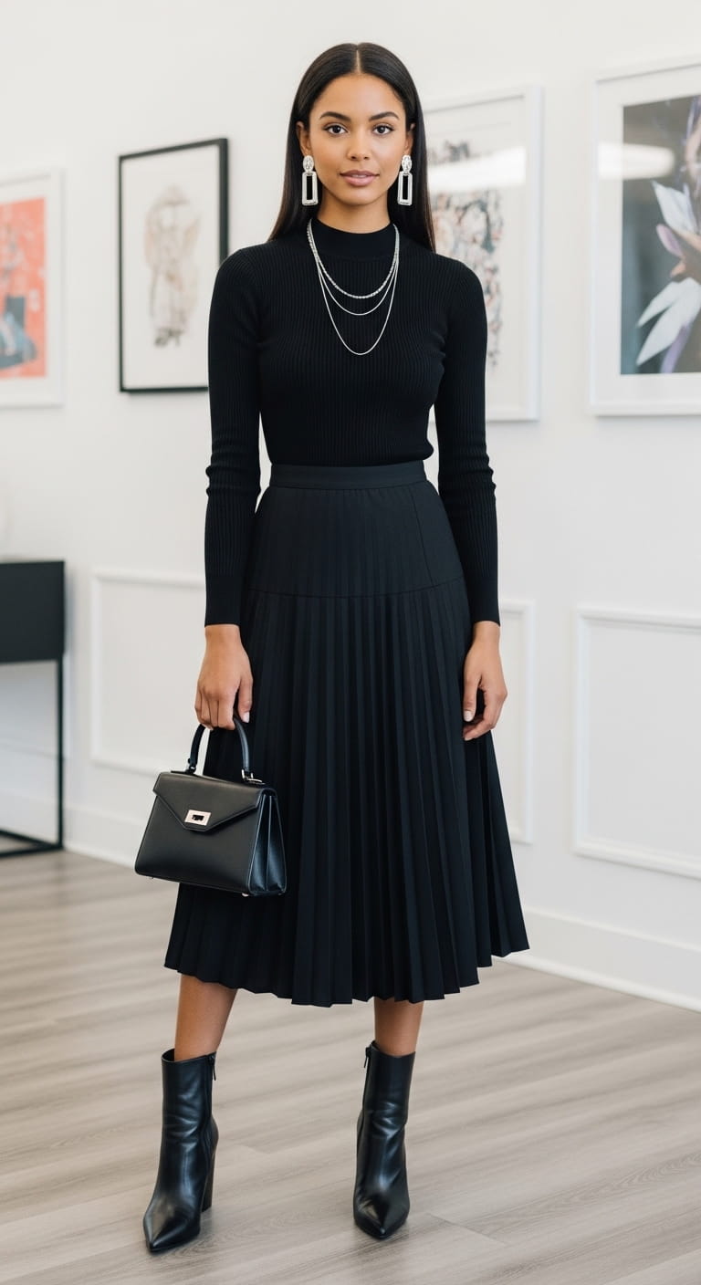 High Neck Pleated Skirt
