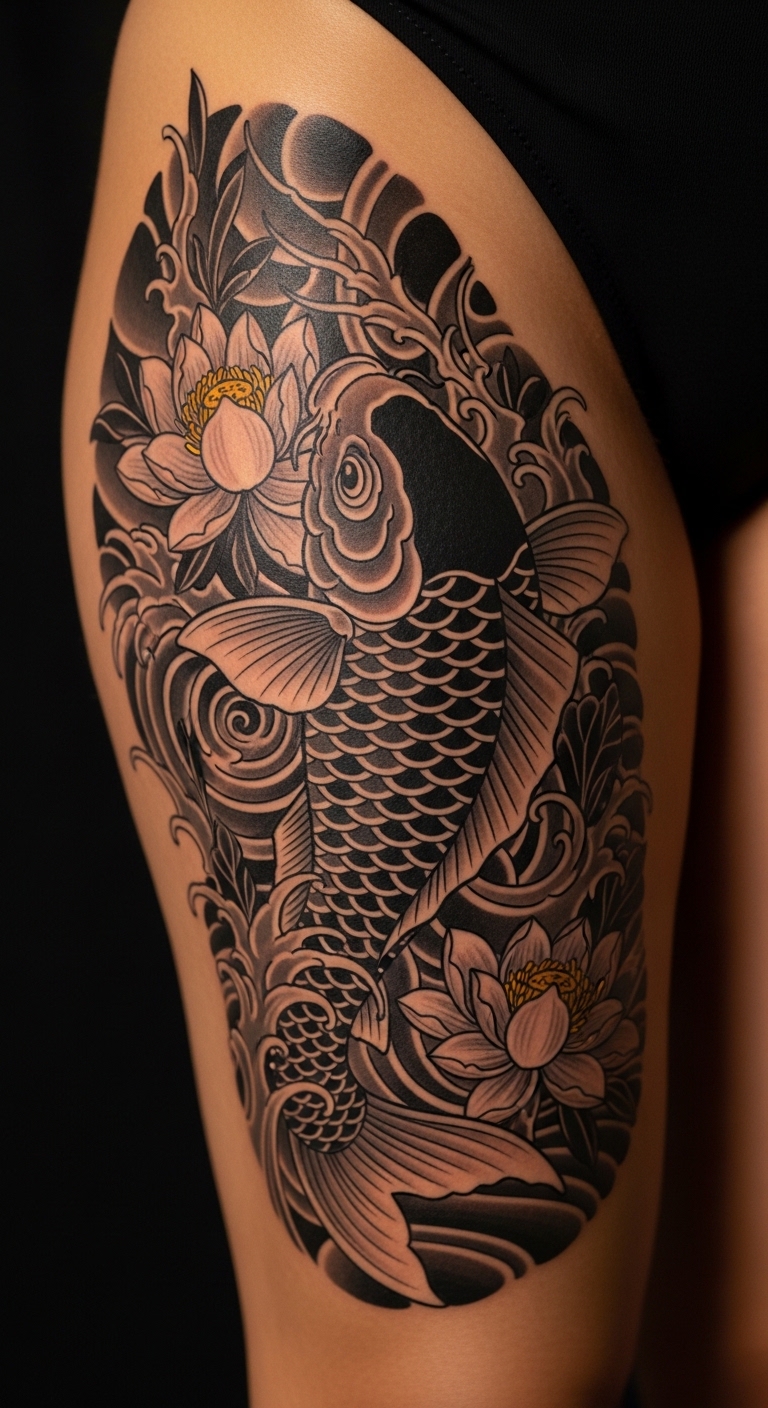 Koi And Lotus Thigh