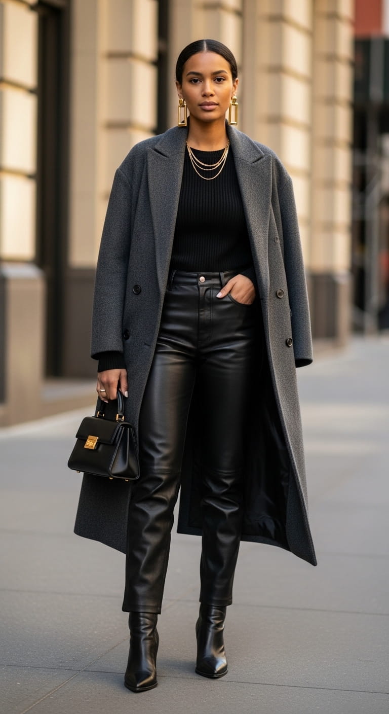 Oversized Coat Leather Pants