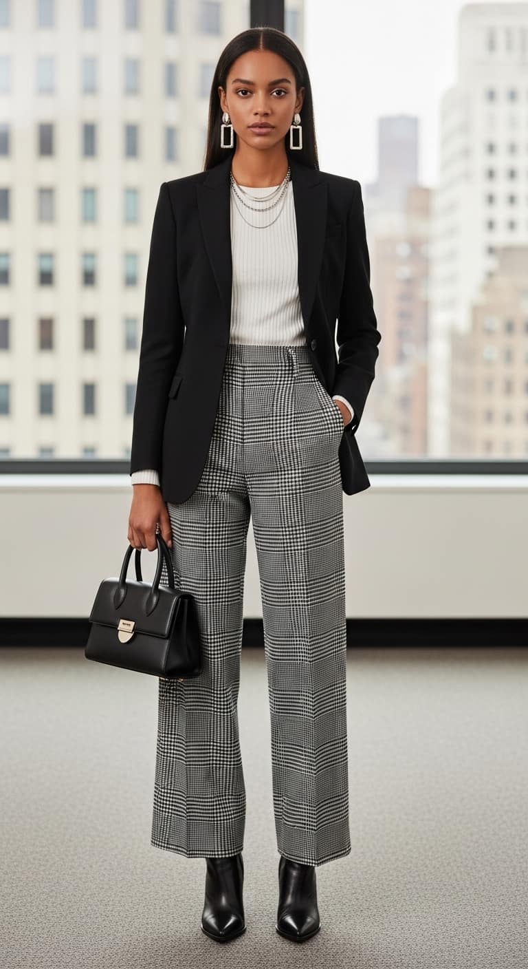 Plaid Trousers Fitted Blazer