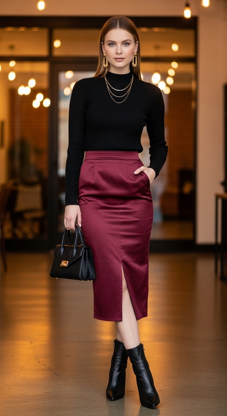 Satin Skirt Knit Top