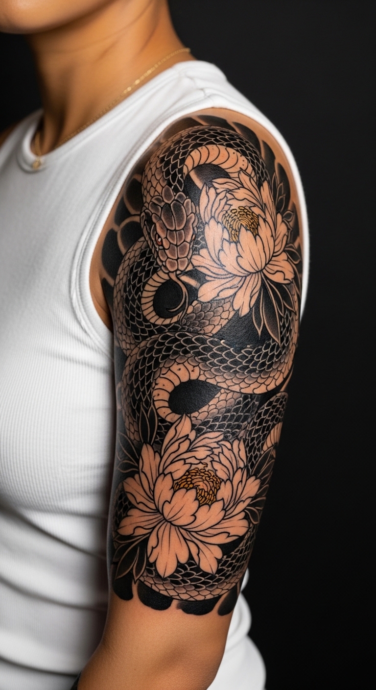Snake And Peony Arm