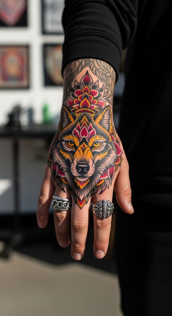 Vibrant Wolf Hand Piece