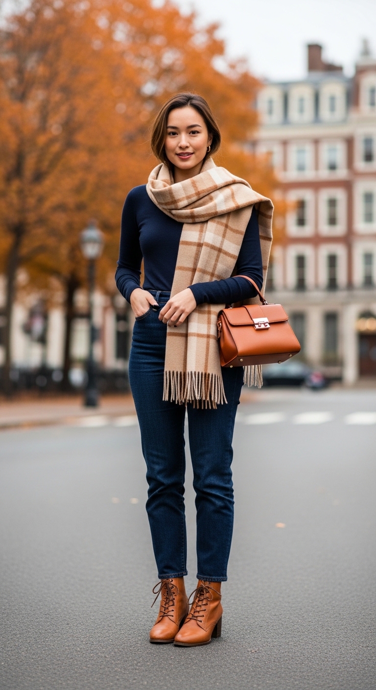 Warm Checked Scarf Street Look